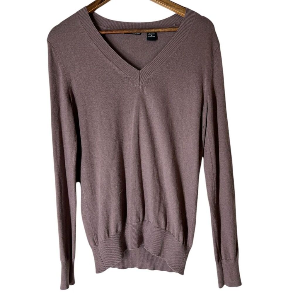 Moda International V Neck Purple Silk Cashmere Blend Lightweight Sweater Sz M